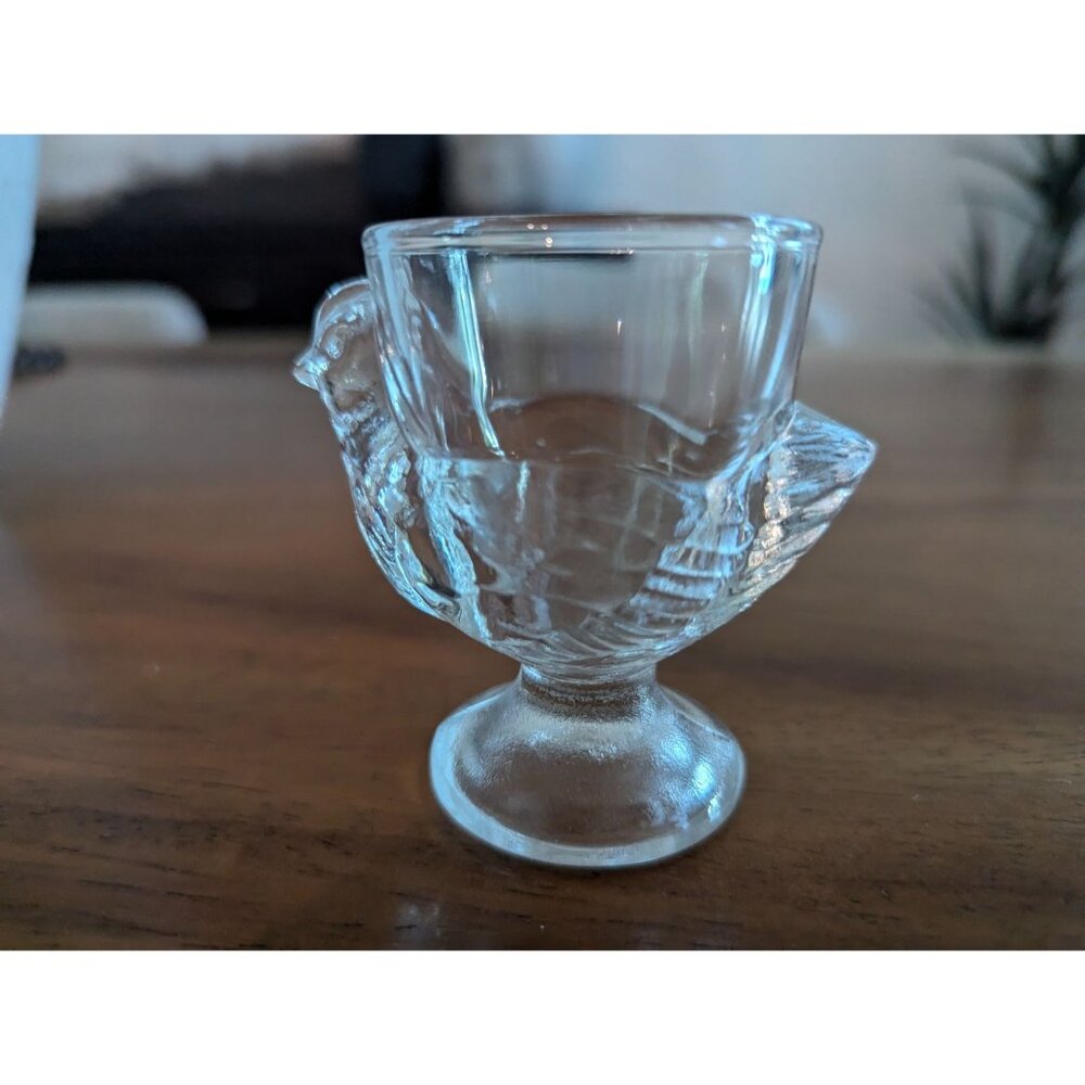 Vintage Glass Hen or Chicken Shaped Egg Cup by Luminarc Made in France